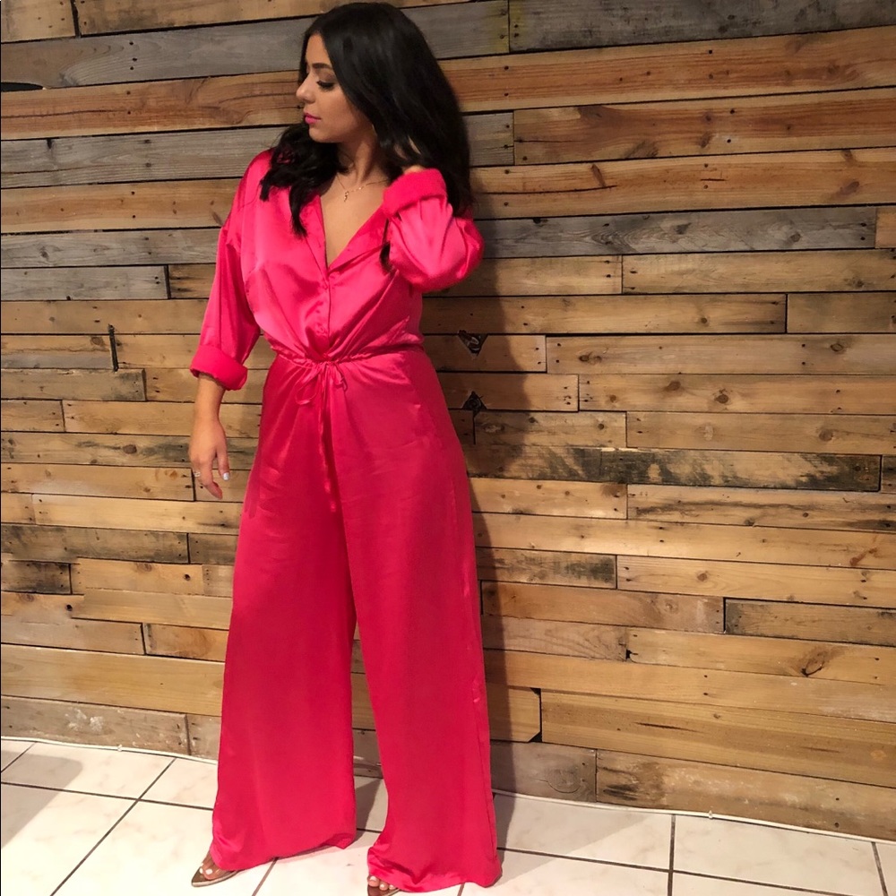 Fuschia oversized jumpsuit - PrettyLiyttleThing